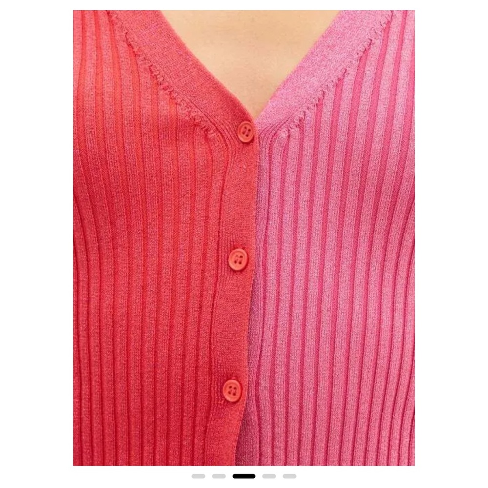STAUD Pink and Red Ribbed Cardigan - Picture 2 of 5